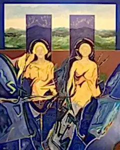 NECMETTİN ÖZLÜ tarafından 2022 yılında 150x120 cm ölçülerinde Tuval üzeri akrilik boya tekniği ile yapılmıştır.