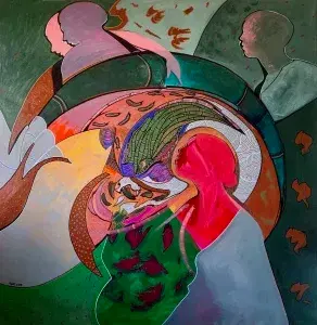 NECMETTİN ÖZLÜ tarafından 2020 yılında 205x205 cm ölçülerinde Tuval üzeri akrilik boya tekniği ile yapılmıştır.