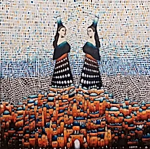 BİNNUR YÜCEBAŞ RUOCCO tarafından 2023 yılında 60x60 cm ölçülerinde Tuval üzeri yağlı boya tekniği ile yapılmıştır.