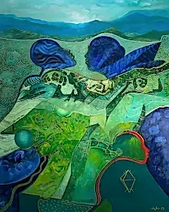 NECMETTİN ÖZLÜ tarafından 2023 yılında 150x120 cm ölçülerinde Tuval üzeri yağlı boya tekniği ile yapılmıştır.