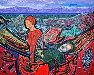 NECMETTİN ÖZLÜ tarafından 2024 yılında 120x150 cm ölçülerinde Tuval üzeri akrilik boya tekniği ile yapılmıştır.