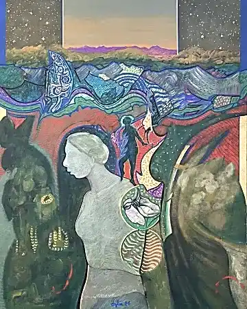 NECMETTİN ÖZLÜ tarafından 2026 yılında 100x80 cm ölçülerinde Tuval üzeri akrilik boya tekniği ile yapılmıştır.