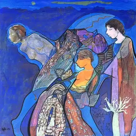 NECMETTİN ÖZLÜ tarafından 2025 yılında 50x50 cm ölçülerinde Tuval üzeri akrilik boya tekniği ile yapılmıştır.