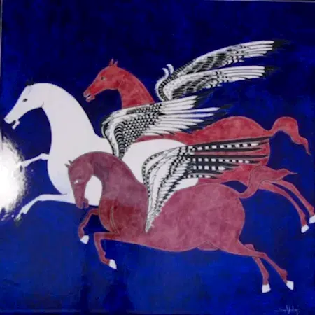 SUNA AKTAŞ tarafından 2026 yılında 40x40 cm ölçülerinde Çini, sıraltı tekniği ile yapılmıştır.