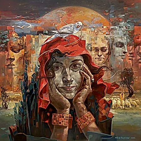 ADEM BAŞPINAR tarafından 2026 yılında 80x80 cm ölçülerinde Tuval üzeri akrilik boya tekniği ile yapılmıştır.