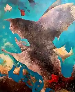 EROL PELİOĞLU tarafından 2021 yılında 150x120 cm ölçülerinde Tuval üzeri yağlı boya tekniği ile yapılmıştır.