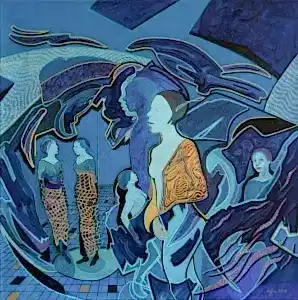 NECMETTİN ÖZLÜ tarafından 60x60 cm ölçülerinde Tuval üzeri akrilik boya tekniği ile yapılmıştır.