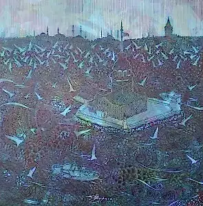 ENGİN KORKMAZ tarafından 2017 yılında 70x70 cm ölçülerinde Tuvale üzeri akrilik boya boya tekniği ile yapılmıştır.