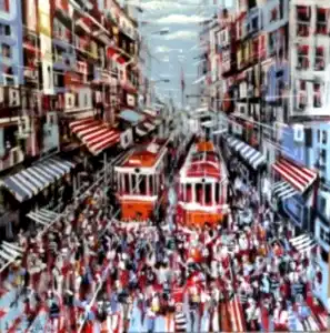 AYHAN ÇETİN tarafından 2025 yılında 100x100 cm ölçülerinde Tuval üzeri akrilik boya tekniği ile yapılmıştır.