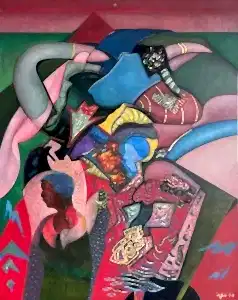 NECMETTİN ÖZLÜ tarafından 2024 yılında 150x120 cm ölçülerinde Tuval üzeri yağlı boya tekniği ile yapılmıştır.