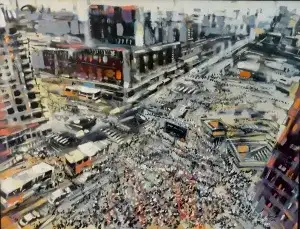 AYHAN ÇETİN tarafından 2015 yılında 90x110 cm ölçülerinde Tuval üzeri akrilik boya tekniği ile yapılmıştır.