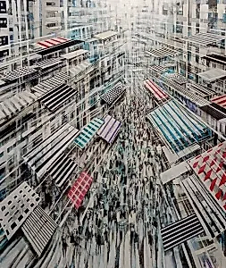 AYHAN ÇETİN tarafından 2023 yılında 120x100 cm ölçülerinde Tuval üzeri akrilik boya tekniği ile yapılmıştır.