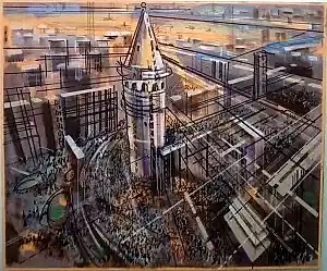 AYHAN ÇETİN tarafından 2012 yılında 120x150 cm ölçülerinde Tuval üzeri karışık teknik tekniği ile yapılmıştır.