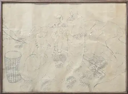 İBRAHİM BALABAN tarafından 1973 yılında 70x96 cm ölçülerinde Kağıt üzeri desen tekniği ile yapılmıştır.