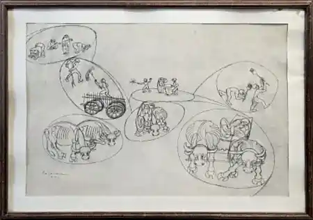 İBRAHİM BALABAN tarafından 1977 yılında 47x67 cm ölçülerinde Kağıt üzeri desen tekniği ile yapılmıştır.