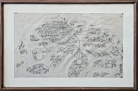 İBRAHİM BALABAN tarafından 1977 yılında 33x50 cm ölçülerinde Kağıt üzeri desen tekniği ile yapılmıştır.