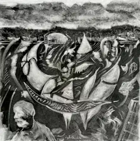 NECMETTİN ÖZLÜ tarafından 2025 yılında 60x60 cm ölçülerinde Tuvale kurşun kalem, grafit tozu tekniği ile yapılmıştır.