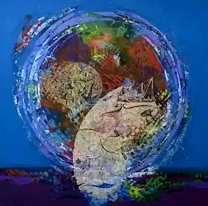 ENGİN KORKMAZ tarafından 2014 yılında 115x115 cm ölçülerinde Tuval üzeri akrilik boya tekniği ile yapılmıştır.