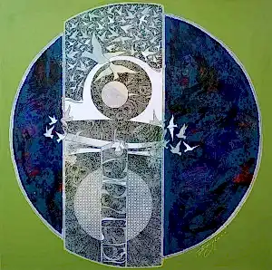 ENGİN KORKMAZ tarafından 2014 yılında 115x115 cm ölçülerinde Tuval üzeri akrilik boya tekniği ile yapılmıştır.