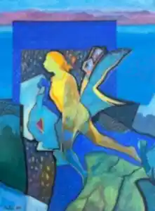 NECMETTİN ÖZLÜ tarafından 2025 yılında 80x60 cm ölçülerinde Tuval üzeri akrilik boya tekniği ile yapılmıştır.