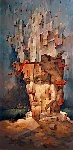 ADEM BAŞPINAR tarafından 2022 yılında 140x70 cm ölçülerinde Tuval üzeri akrilik boya tekniği ile yapılmıştır.