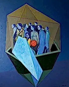 NECMETTİN ÖZLÜ tarafından 2022 yılında 150x120 cm ölçülerinde Tuval üzeri akrilik boya tekniği ile yapılmıştır.