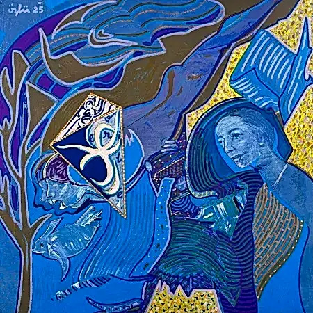 NECMETTİN ÖZLÜ tarafından 2025 yılında 40x40 cm ölçülerinde Tuval üzeri akrilik boya tekniği ile yapılmıştır.