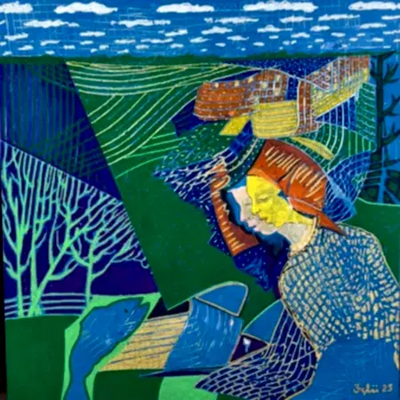 NECMETTİN ÖZLÜ tarafından 2025 yılında 40x40 cm ölçülerinde Tuval üzeri akrilik boya tekniği ile yapılmıştır.