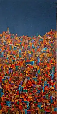 BİNNUR YÜCEBAŞ RUOCCO tarafından 2025 yılında 130x65 cm ölçülerinde Tuval üzeri yağlı boya tekniği ile yapılmıştır.