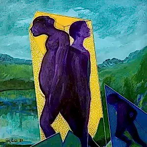 NECMETTİN ÖZLÜ tarafından 2021 yılında 40x40 cm ölçülerinde Tuval üzeri akrilik boya tekniği ile yapılmıştır.