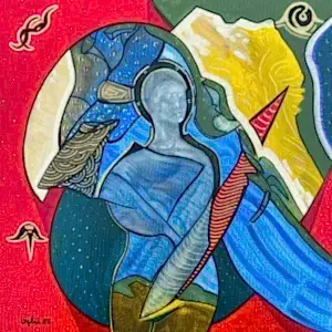 NECMETTİN ÖZLÜ tarafından 2023 yılında 40x40 cm ölçülerinde Tuval üzeri akrilik boya tekniği ile yapılmıştır.