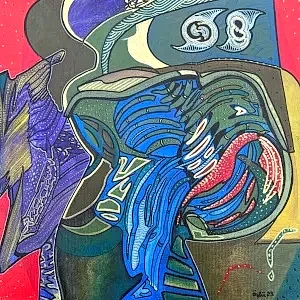 NECMETTİN ÖZLÜ tarafından 2023 yılında 40x40 cm ölçülerinde Tuval üzeri akrilik boya tekniği ile yapılmıştır.