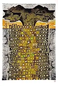 HASAN KIRAN tarafından 2012 yılında 120x85 cm ölçülerinde Ağaç Baskı tekniği ile yapılmıştır.