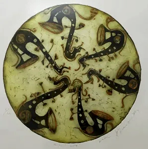 ERDAL KURUZU tarafından 2004 yılında 50x50 cm ölçülerinde Baskı 2//20 tekniği ile yapılmıştır.