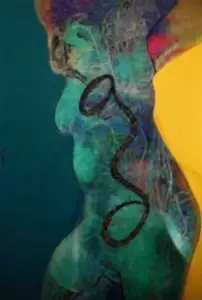 NECMETTİN ÖZLÜ tarafından 2015 yılında 75x51 cm ölçülerinde Hahnemühle kağıt üzeri karışık teknik tekniği ile yapılmıştır.