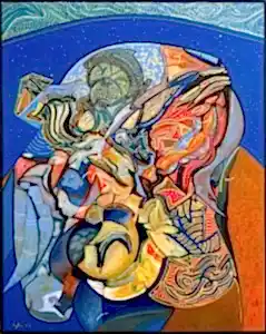 NECMETTİN ÖZLÜ tarafından 2023 yılında 100x80 cm ölçülerinde Tuval üzeri akrilik boya tekniği ile yapılmıştır.