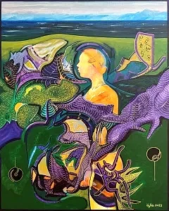 NECMETTİN ÖZLÜ tarafından 2023 yılında 100x80 cm ölçülerinde Tuval üzeri akrilik boya tekniği ile yapılmıştır.