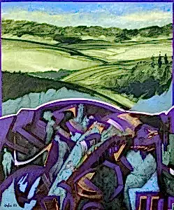 NECMETTİN ÖZLÜ tarafından 2023 yılında 60x50 cm ölçülerinde Tuval üzeri akrilik boya tekniği ile yapılmıştır.