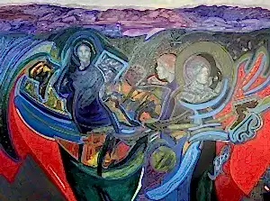 NECMETTİN ÖZLÜ tarafından 180x240 cm ölçülerinde Tuval üzeri akrilik boya tekniği ile yapılmıştır.