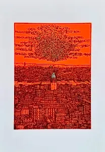 DEVRİM ERBİL tarafından 100x70 cm ölçülerinde Serigrafi tekniği ile yapılmıştır.