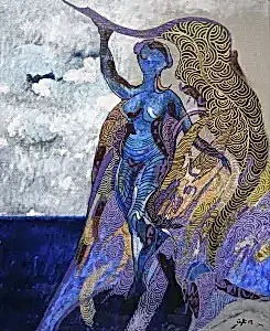 NECMETTİN ÖZLÜ tarafından 2017 yılında 60.5x49.5 cm ölçülerinde Tuval üzeri karışık teknik tekniği ile yapılmıştır.