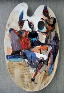 NURETTİN AKKAYA tarafından 2019 yılında 52x33 cm ölçülerinde Ahşap palet üzeri yağlı boya tekniği ile yapılmıştır.