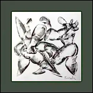 ALİ HERİSCHİ tarafından 2021 yılında 25x25 cm ölçülerinde Kağıt üzeri füzen tekniği ile yapılmıştır.