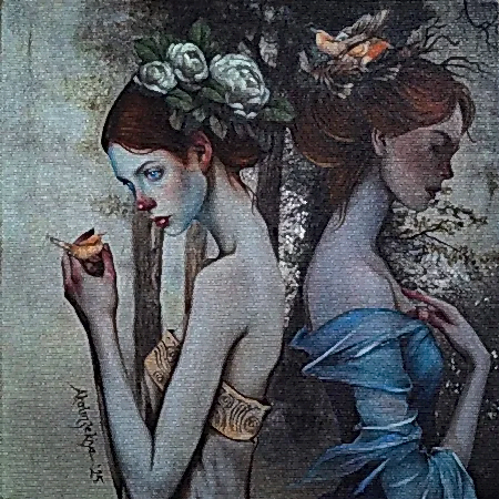 ZEKİYE AKALIN tarafından 2025 yılında 25x25 cm ölçülerinde Tuval üzeri karışık teknik tekniği ile yapılmıştır.