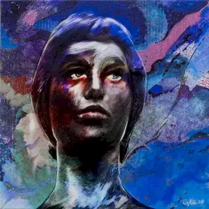 NECMETTİN ÖZLÜ tarafından 2016 yılında 25x25 cm ölçülerinde Tuval üzeri karışık teknik tekniği ile yapılmıştır.