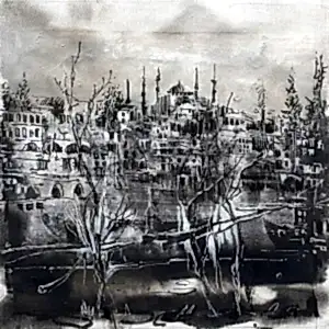 AYHAN ÇETİN tarafından 2021 yılında 25x25 cm ölçülerinde Tuval üzeri akrilik boya tekniği ile yapılmıştır.